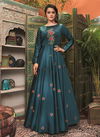 Sea Green Colour Fancy Designer Stylish Wedding Wear Heavy Cotton Feel Muslin Latest Worked Heavy Readymade Gown Collection 915